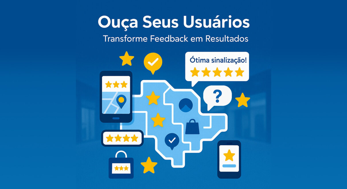 Ilustração de avaliações de usuários em shoppings e aeroportos com estrelas e mapas interativos.